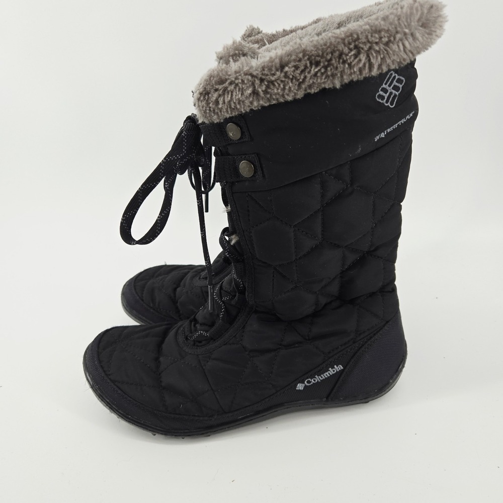 Columbia Boots Womens 6 Black Quilted Mid Calf Faux Fur Winter‎ Snow Omni-Grip